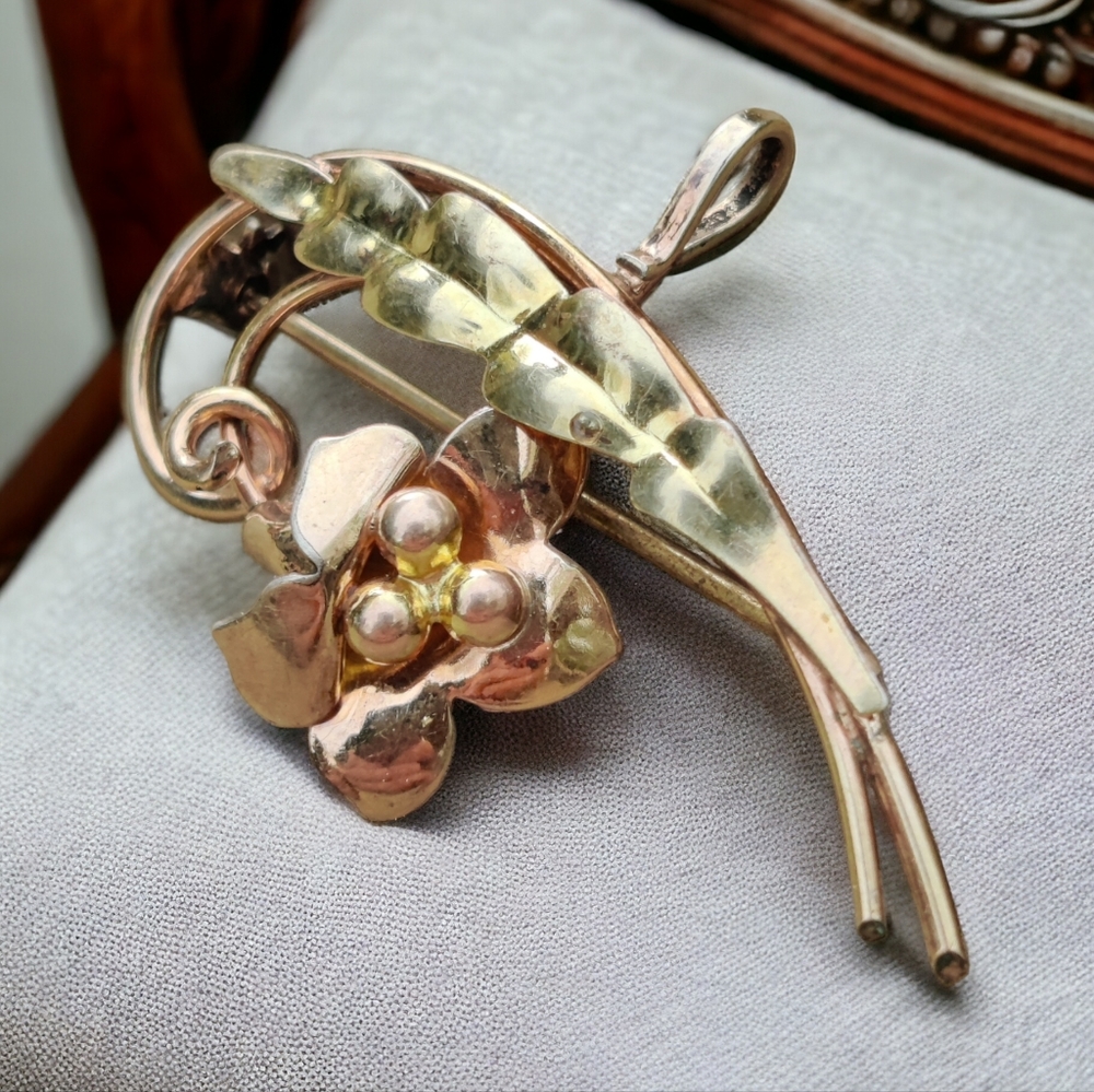 Vintage 1940s 12k GF over Sterling Carl Art Pendant brooch